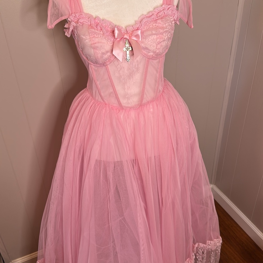 NWT Dolls Kill Widow Dance With Death Sleeveless Maxi Dress - Pink - Picture 9 of 16